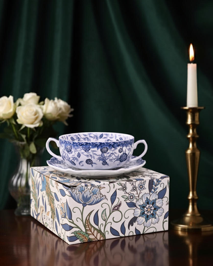 Blue Willow Double Handle Soup Cup