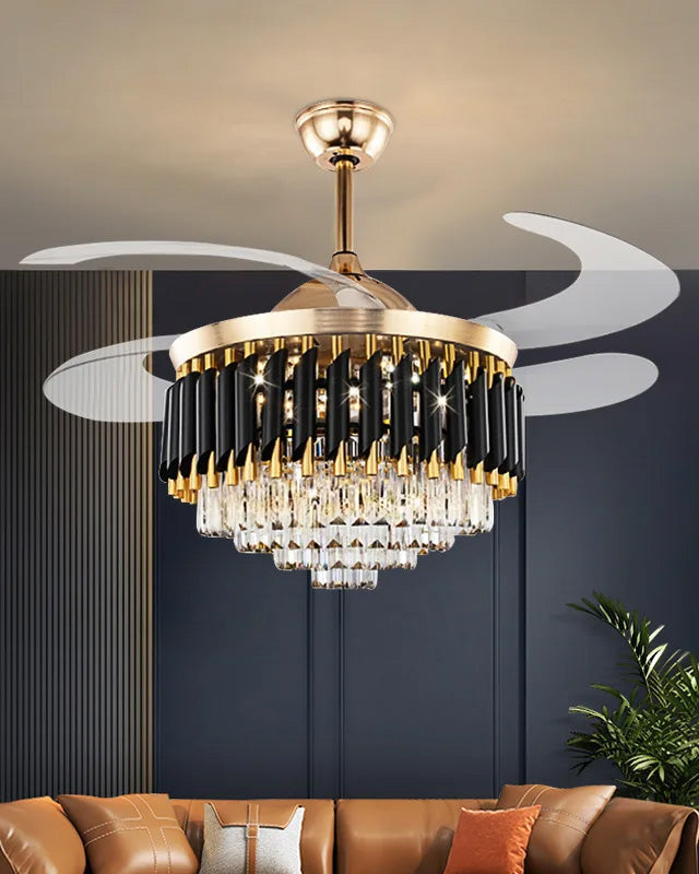 Diamante Retractable Ceiling Fan + Chandelier Light (with Remote Control)