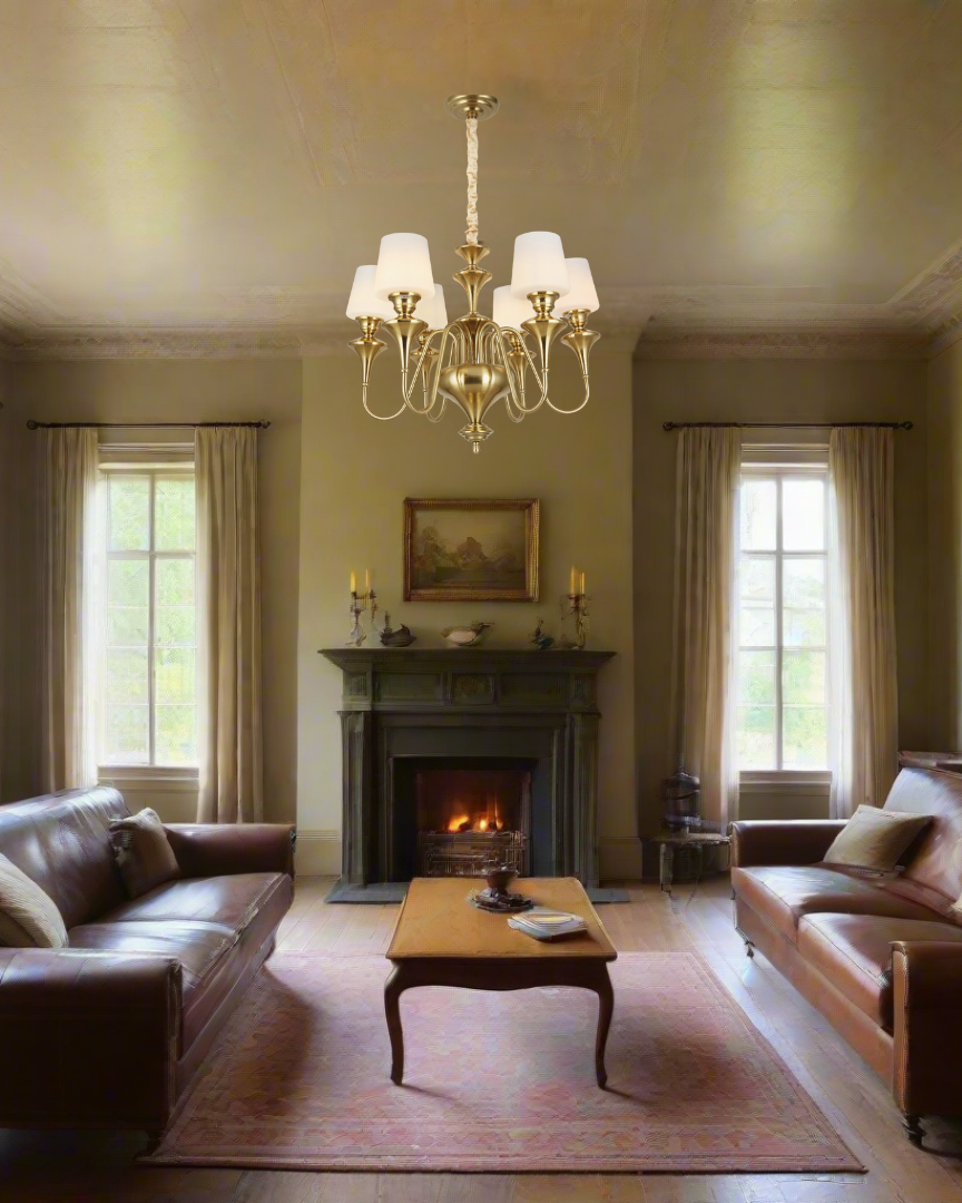 "Royal Bloom" Brass Chandelier - 6 Lights
