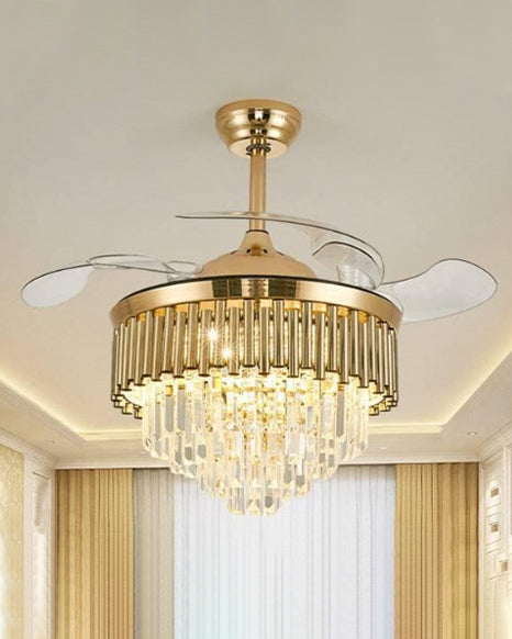 Royale Luxe Gold Crystal Retractable Fan Chandelier