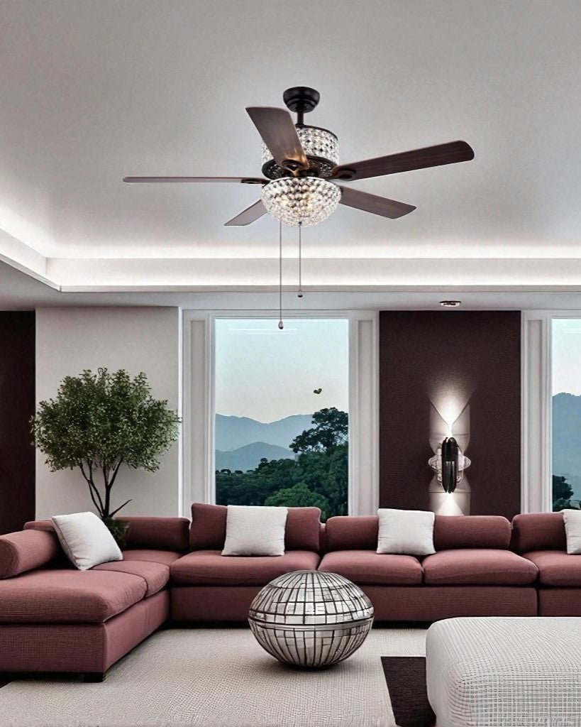 Vintage Crystal Retractable Ceiling Fan + Chandelier Light (with Remote Control)