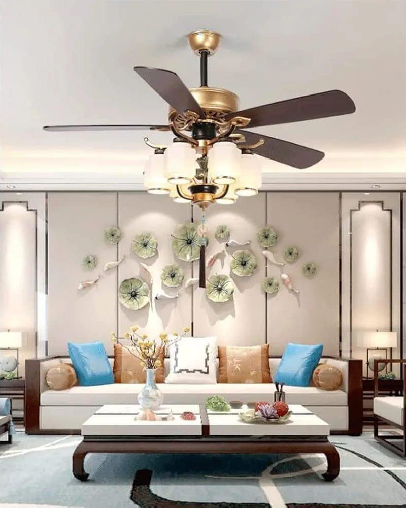Glass Lamp Retractable Ceiling Fan + Chandelier Light (with Remote Control)