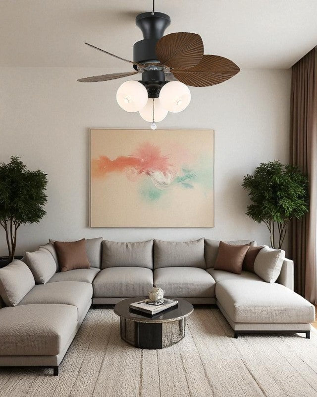 Tropical Palm Retractable Ceiling Fan + Chandelier Light (with Remote Control)