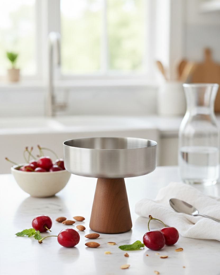 Cylindro Pedestal Dessert Bowl - Silver