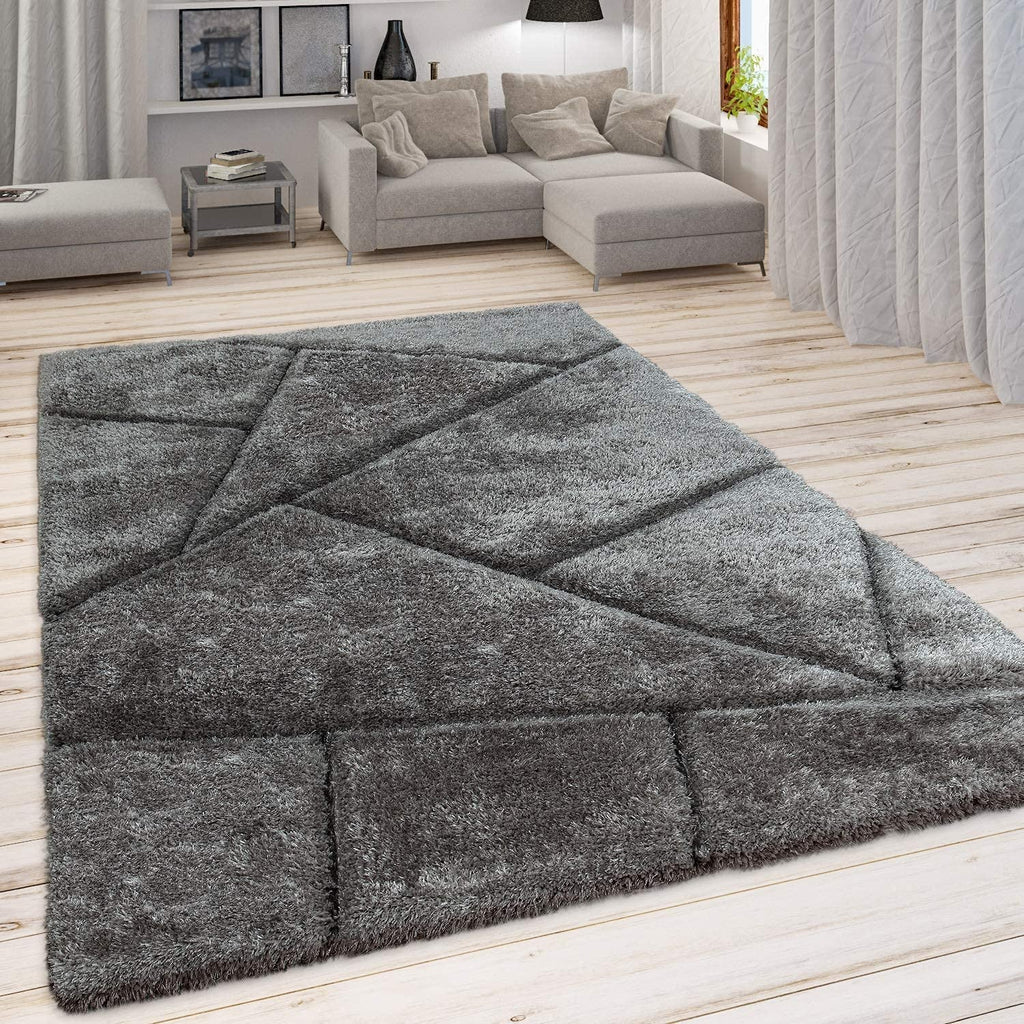 Silver solid shaggy plain area rug for living room, bedroom