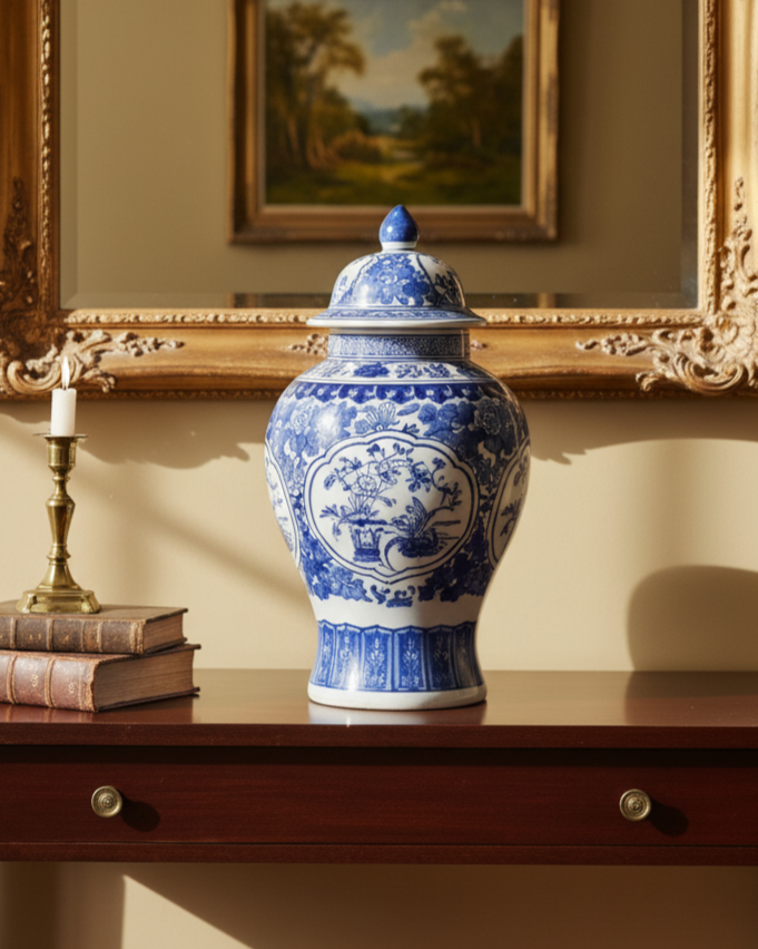 Ming Blossom Blue & White Temple Jar - Small 50 cm