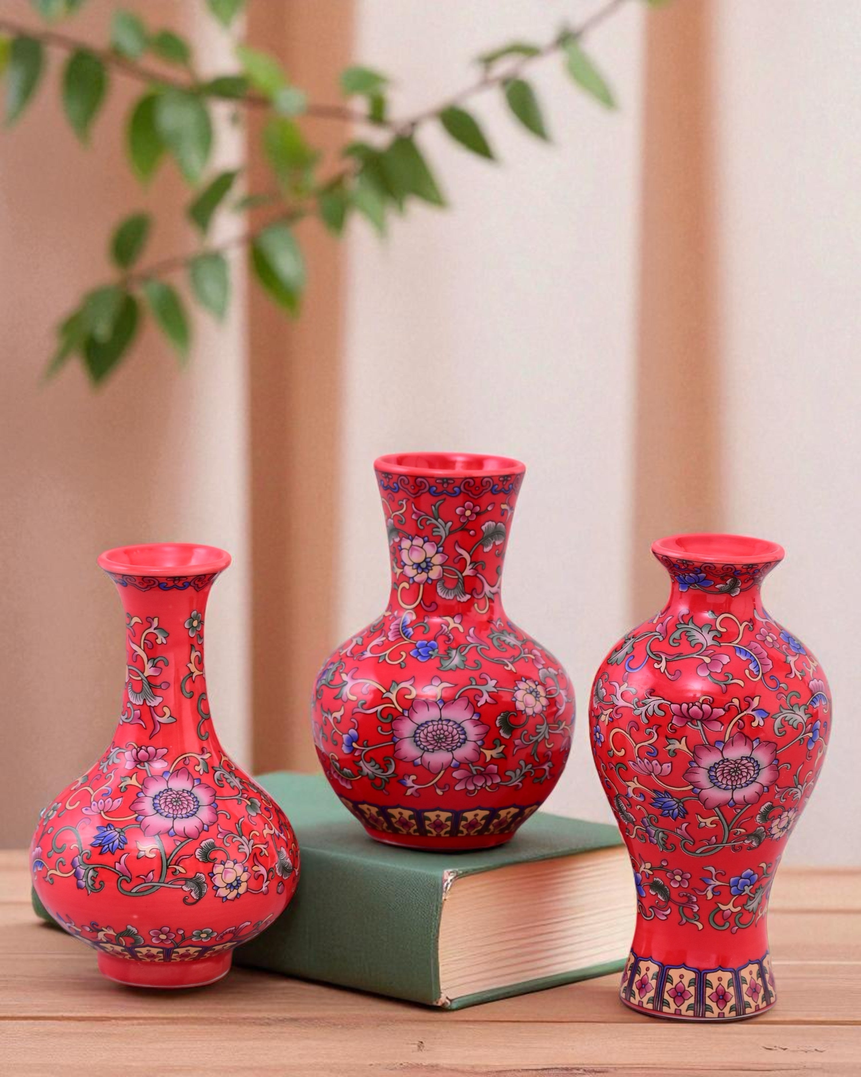 Royal Red Garden Ensembleb Vase - Set Of 3
