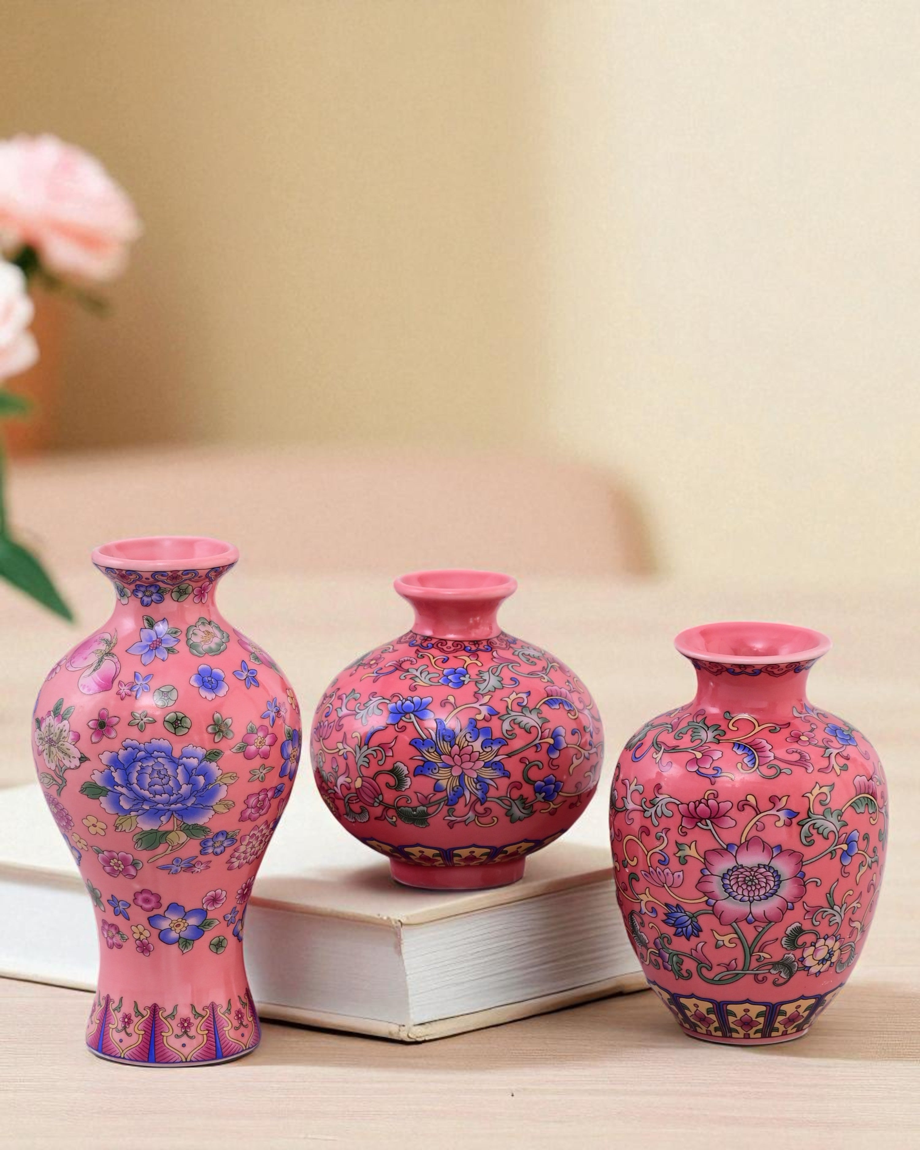 Famille Rose Blossom Vase - Set Of 3