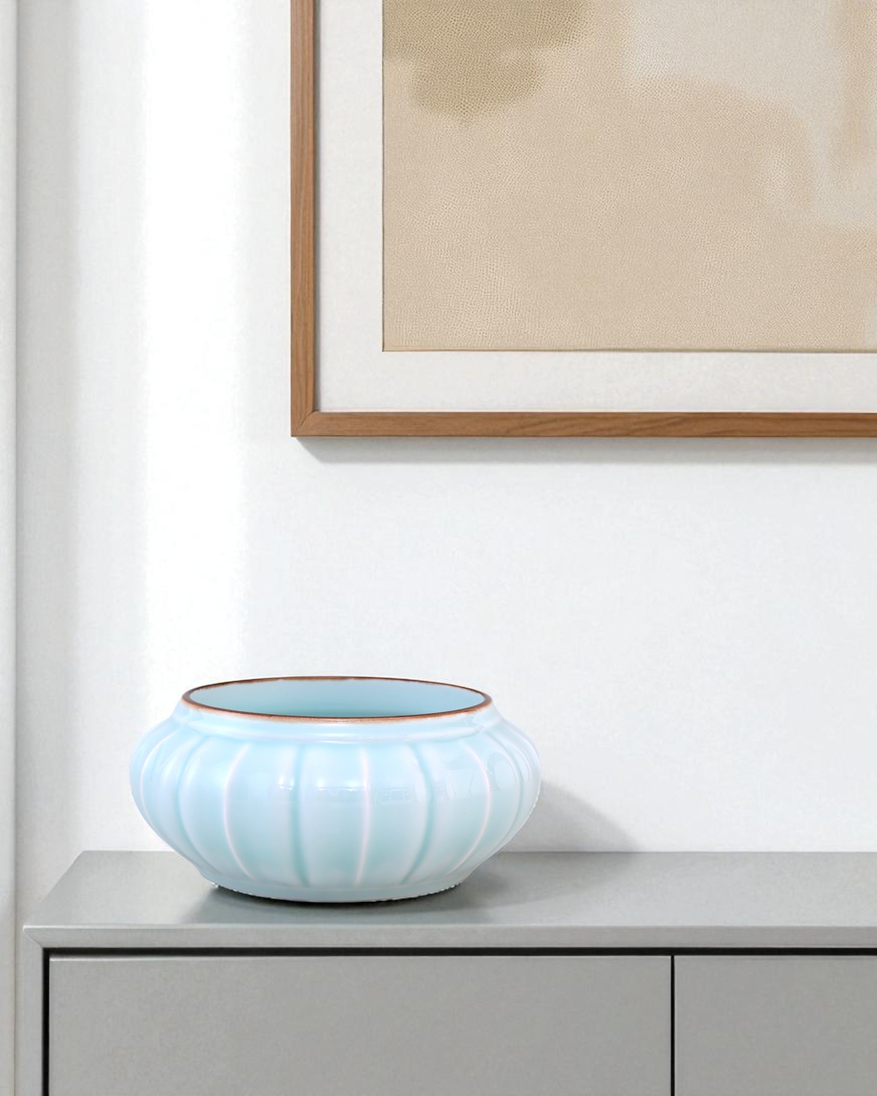 Scalloped Celadon Glaze Decorative Urli Bowl