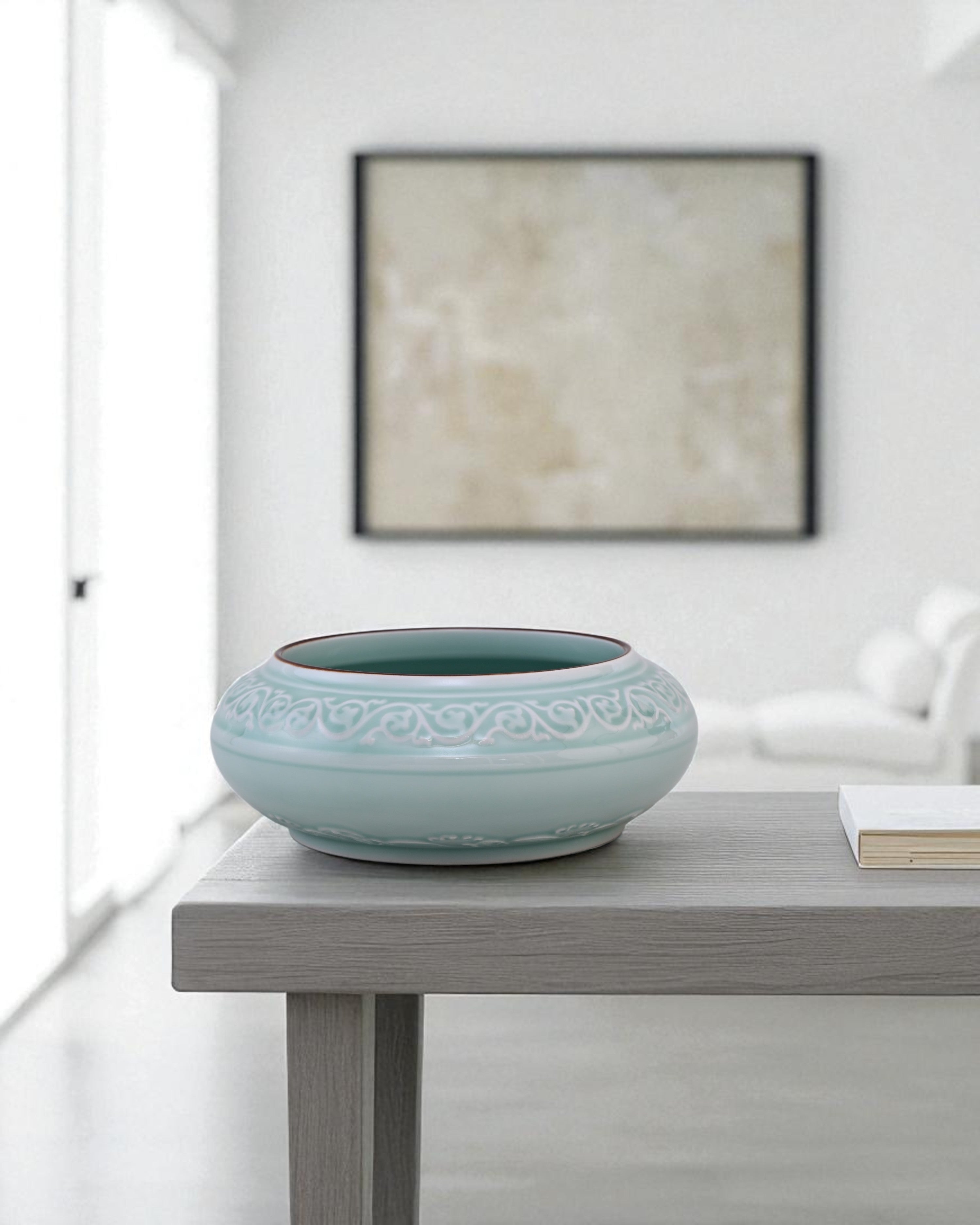 Serene Vine Celadon Glaze Decorative Urli Bowl